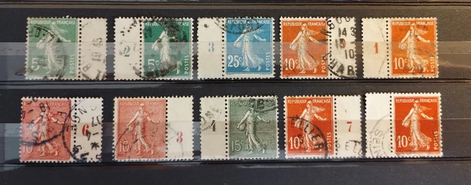 10 Francobolli Seminatrice con interspazio di Gruppo alcuni con numero di Tavola - Immagine 1 di 1