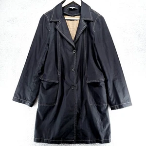 DKNY Womens 8 Trench Coat Black Notched Lapel Fully Lined Button Front Pockets - Picture 1 of 19