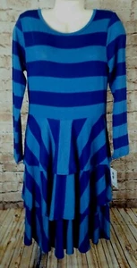 LuLaRoe Georgia Dress Size Large Purple Teal Striped Long Sleeves A - Bild 1 von 6