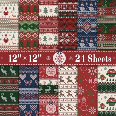 24 Hojas Navidad Álbum de Recortes Papel 12"" × Suéter Rojo, Rojo, Verde, Azul  Foto 1 de 4