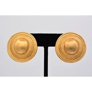 Monet Vintage Chunky Clip On Ohrringe Brushed Gold Heavy Matt Signiert 1980er NOS - Bild 1 von 12