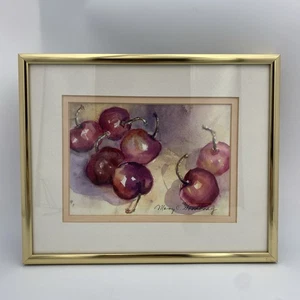 Cherry Watercolor Painting Signed By Mary C. Goodbody, Retro Gold Framed Art - Picture 1 of 16