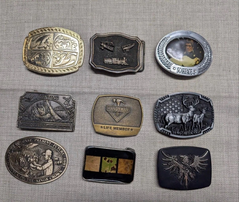 LOTE VINTAGE DE 9 hebillas de cinturón WESTERN cromo LATÓN metal VAQUERO surtido Foto 1 de 4