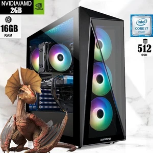 Gaming PC Desktop ARGB Intel  i7 16GB RAM 512GB SSD 2GB GPU Win 11 WIFI - Picture 1 of 14