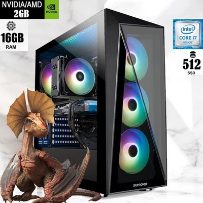 Gaming PC Desktop ARGB Intel  i7 16GB RAM 512GB SSD 2GB GPU Win 11 WIFI - Image 1 of 4
