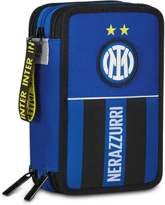Inter Astuccio Scuola 3 Zip, Blu, Portapenne Triplo Scomparto Completo Di Penne, - Foto 1 di 12