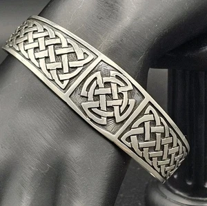 Sterling Silber Keltischer Knoten Armreif Armband - Breit Panel Design - 925 gemarkt -... - Bild 1 von 15