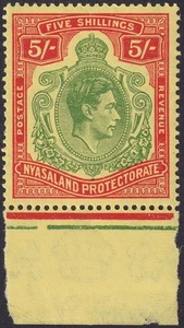 Nyasaland 1944 KGVI 5sh Green and Red Ordinary Paper UM Mint SG141a cat £95 - Picture 1 of 2