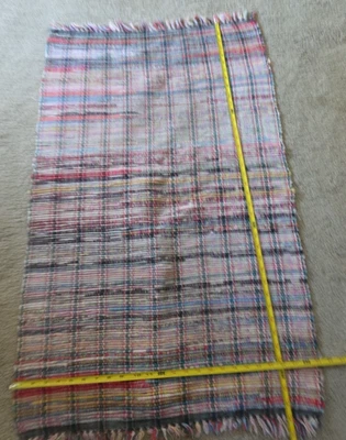 Vtg Blue Red Handmade Cotton Rag Rug 41" x 27" Farmhouse Country Primitive - Image 1 of 3