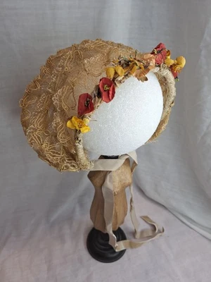 Sombrero estilo antiguo con flores para muñeca bisque alemana o muñeca de moda francesa Foto 1 de 4