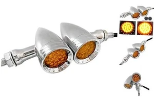 2X Motorcycle LED Turn Signals Bullet Blinker Heavy Duty Chrome-Amber Light - Picture 1 of 8
