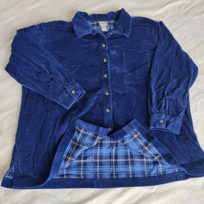 Vintage LL Bean Shacket Women's 3XL Reg Blue Corduroy Plaid Lined Shirt Jacket - Image 1 of 4