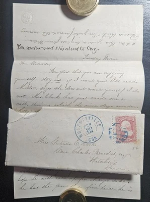 Wolcottville CT Blue DCDS Fancy Grid Cancel 65 1864 DPO 1828-1881 Litchfield R-6 - Image 1 of 3