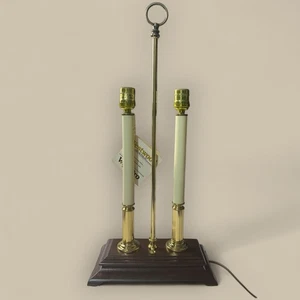 Vintage MCM Bouillotte Two Arm Candlestick Table Lamp Gold Wood Base Westwood - Picture 1 of 6