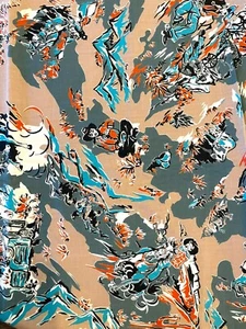 "Vaquero Camping Caballo Pionero Western Rodeo Tela Tostado Turquesa Algodón 34"" X 38""" - Imagen 1 de 3