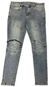 Crysp Denim Men's Distressed Graphic Skinny Fit Stretch Denim Jeans in Size 38 - Picture 1 of 3