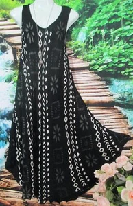 BOHO PEASANT BLACK & WHITE BLOCK PRINT MIDI DRESS fits 12-18 96-120 CMS - Picture 1 of 3