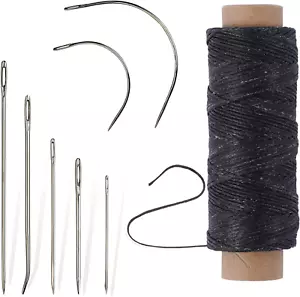 55Yards Hilo Encerado Con 7 Pcs Agujas De Cuero Para Coser A Mano Costura Plana - Picture 1 of 3
