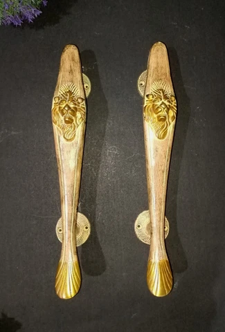 Lion Face Engraved Door Pull Brass Fish Tail Shape Almirah Handle Pair AJ041 Cover