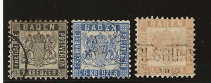 Germany Baden Scott #19, #22, #23 used 1864-65 perf 10 Coat of Arms, nice cancel - Picture 1 of 2