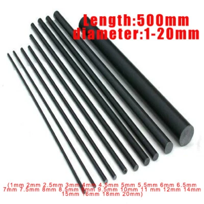 Carbon Fiber Rod 1mm -3mm 4mm 5mm 6mm 8mm 9mm 10mm 14mm -16mm 18mm 20mmx500mm - Image 1 of 4