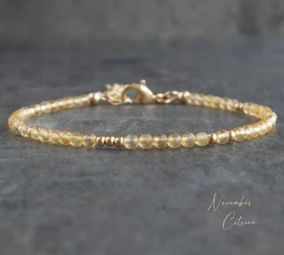 Pulsera delicada con cuentas de citrino natural 2 mm cuentas pequeñas delicadas para mujer regalo de reiki Foto 1 de 4