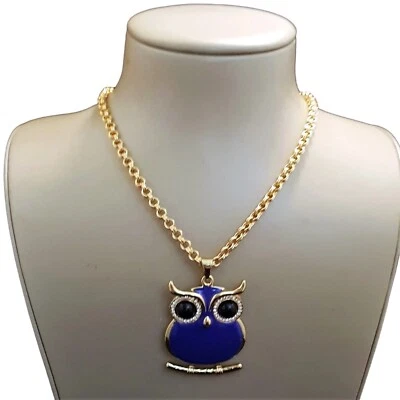 Amrita Singh Women's Statement Necklace Owl Pendant Gold Plated Blue Enamel NWT - Image 1 of 4