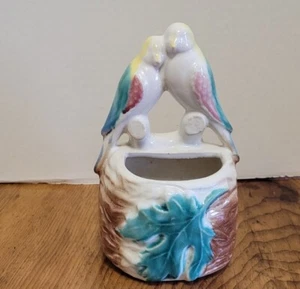 Vintage Parakeets Love Birds Ceramic Wall Pocket Planter 7" Country Cottage - Picture 1 of 4
