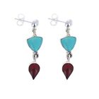 Mixed Stone Dangle Earrings, Blue/Red Stone Earrings, Genuine Precious Stones