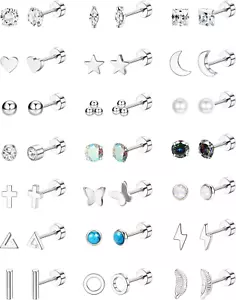 21 Pairs Hypoallergenic Flat Back Stud Earrings for Women Men Surgical Stainless - Picture 1 of 6