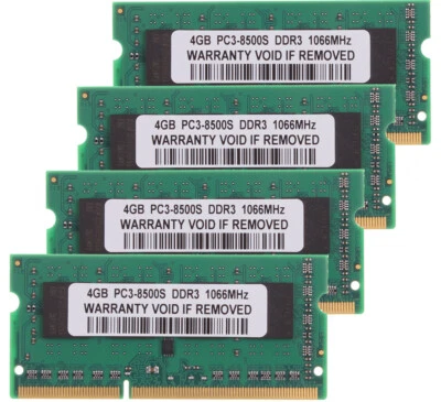 DDR3 RAM 16 GB 4x 4 GB 2RX8 PC3-8500S 1066Mhz SODIMM Laptop Memory 1.5V NON ECC - Image 1 of 4