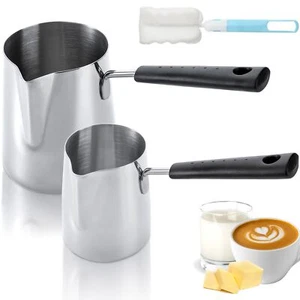 Set of 2 Milk Butter Warmer Pot 12oz/22oz Turkish Coffee Pot Stovetop Chocola... - Picture 1 of 7