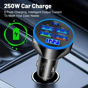 Car Fast Phone Charger - 250W 5 Ports - 4 USB A + 1 PD USB C - Picture 1 of 21