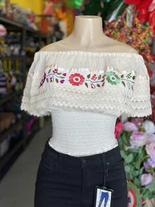 Mexikanische Bluse Top Schulterfrei Baumwolle Gaze Boho 5 de Mayo - Bild 1 von 7