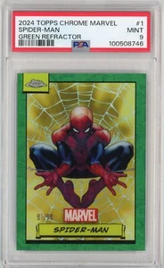 2024 Topps Chrome Marvel Icons Green Refractor Spider-Man /99 #1 PSA 9 POP 4 - Picture 1 of 2