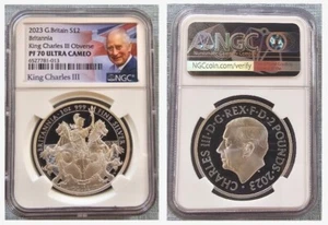 2023 Reino Unido S£2 Britannia KCIII ANVERSO NGC PF70 UC - Imagen 1 de 3