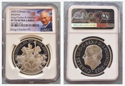 2023 UK S£2 BRITANNIA KCIII OBVERSE NGC PF70 UC  - Image 1 of 3