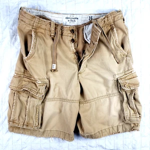 Abercrombie & Fitch Cargo Short Men Sz 36 Military Tan Canvas Distressed VTG Y2K - Picture 1 of 16