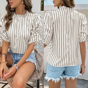 Fashionable Casual Shirt for Women with Striped Pattern and Elastic Fabric - Picture 1 of 66