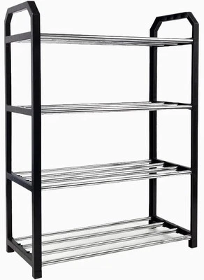 4-Tier Standing Shoe Rack PARACASA Stackable Free Plastic Shoes Organizer Black - Image 1 of 4