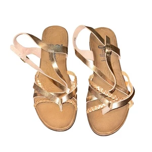 Jellypop Strappy Braided Gold Sandals Ankle Strap Buckle Closure - Picture 1 of 4