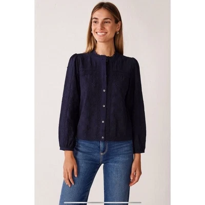 J MCLAUGHLIN FRANCOIS TOP EYELET COTTON BREATHABLE FEMININE BUTTON FRONT CHIC S - Изображение 1 из 4