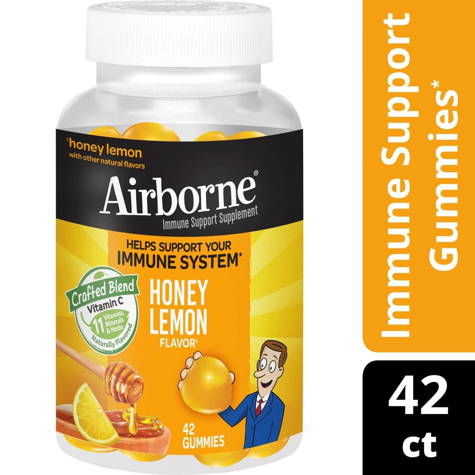 Airborne Vitamin C & Zinc Immune Support Gummies Honey Lemon Flavor 42 Count
