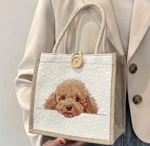 Cute Poodle Small Tote Bag Handbag Lunch bag Puppy Black & Tan - Picture 1 of 5
