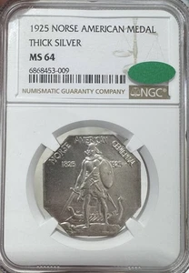 1925 Norse-American Silver Medal Thick NGC MS-64 NORSE THICK SILVER - Picture 1 of 2