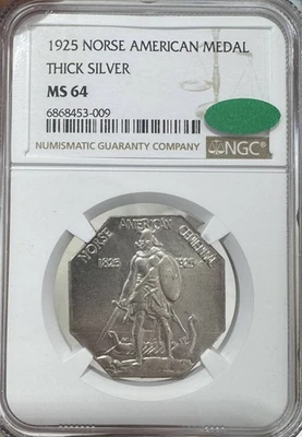 1925 Norse-American Silver Medal Thick NGC MS-64 NORSE THICK SILVER - Image 1 of 2