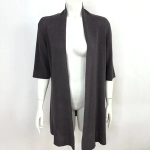 Eileen Fisher Large Cotton Viscose Knit Silk Cover Up V-Neck Sweater Brown - Picture 1 of 20