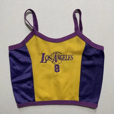 Vintage Los Angeles Lakers Jersey Womens Small Kobe Bryant 8 Crop Top Tank 90s - Image 1 of 4