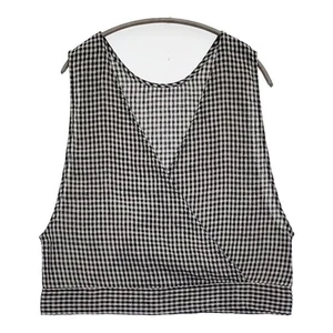 LAITERIE Lieur Linen 2-Way Vest Gingham Check vest Navy gray 5-0819S♪ - Picture 1 of 5