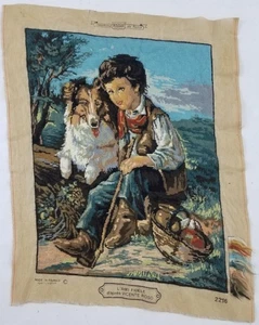 Vintage französischer L'Ami Fidèle (Der treue Freund) Nadelspitzen Wandteppich 76x61cm - Bild 1 von 12